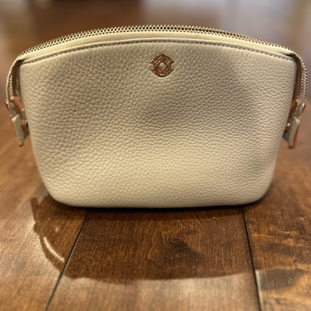 Dagne Dover Cream Cosmetic Bag with Textured Leather